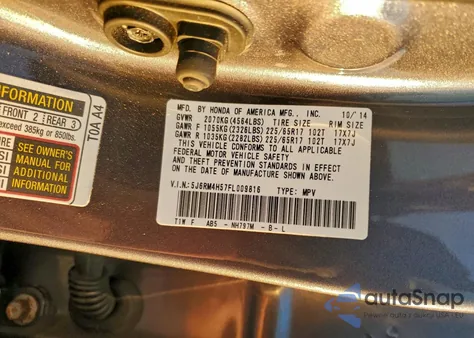 2015 Honda Cr-V Ex from USA, damaged, VIN 5J6RM4H57FL009816